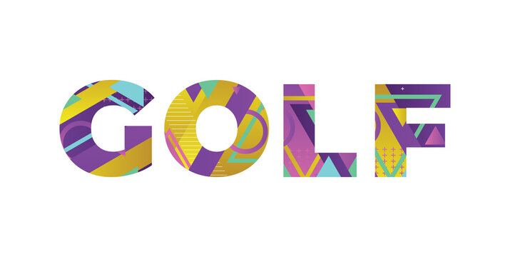 Golf Concept Retro Colorful Word Art Illustration
