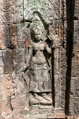 Femme, relief du temple de Angkor Wat, Cambodge