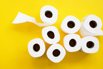 Toilet paper roll background. overhead flat lay.