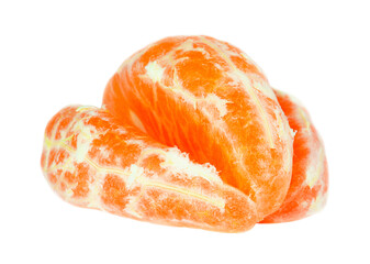 Three slices of tangerine isolated on a white background.