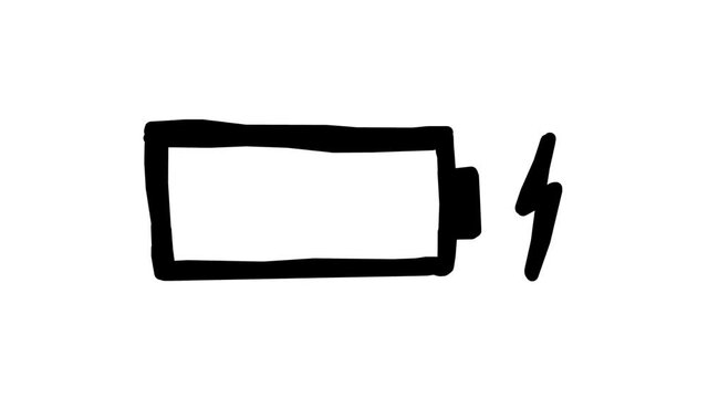 Hand drawn battery charge indicator animation. Graphic visualization of rechargeable batteries being fully charged quickly.