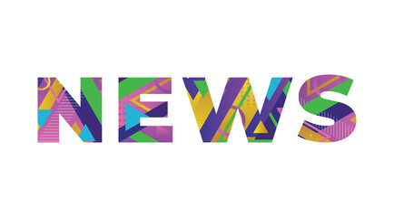 News Concept Retro Colorful Word Art Illustration