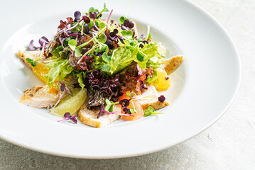 fresh salad with chicken and vegetables