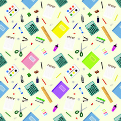 Seamless pattern school objects, stationery. Vector illustration.