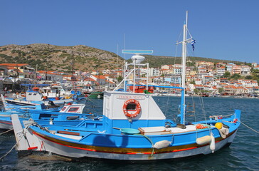 Greece. Aegean Islands. Samos. Pythagorio harbour.Fishing boat