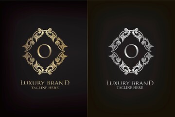 O Letter Luxury Frame Decoration Initial Logo, Elegance Gold and Silver Ornate Emblem Decorative Frame for wedding or boutique Logo identity Design