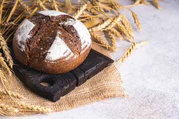 Freshly baked bread. Bread loaves, food photography. Traditional bread.