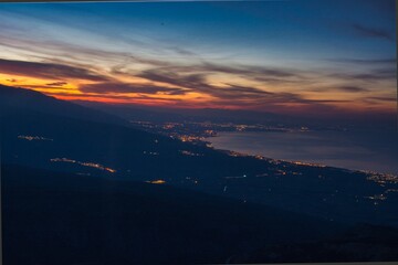 sunset over the sea from the top of kissavos