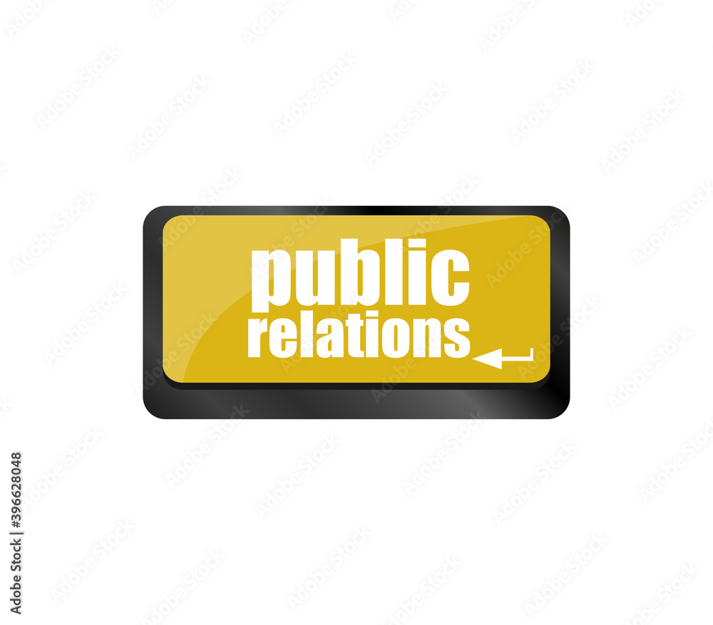 Poster pr advertising concept computer keyboard with word public relations