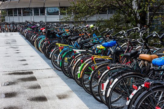 Parking of bicycles in Amsterdam city. Amsterdam.
