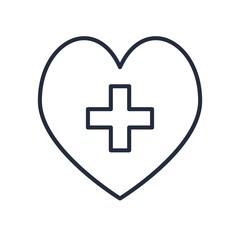 Heart with medical cross sign for healthcare concept. Line vector icon.