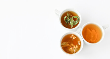 Cups of herbal tea. Alternative treatment.