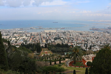 Fototapeta na wymiar top view of Haifa Bahai gardens Israel
