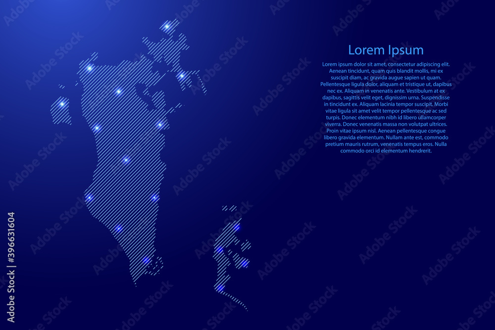 Aufkleber bahrain map from blue pattern slanted parallel lines and glowing space stars grid. vector illustrati