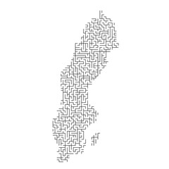 Sweden map from black pattern of the maze grid. Vector illustration.