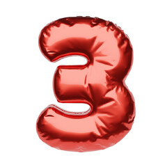 Number 3 made of red balloon isolated on white background. 3D illustration.