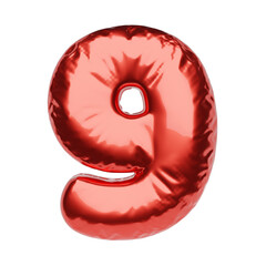 Number 9 made of red balloon isolated on white background. 3D illustration.