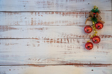 Light wood background with veins and horizontal, with Christmas decoration