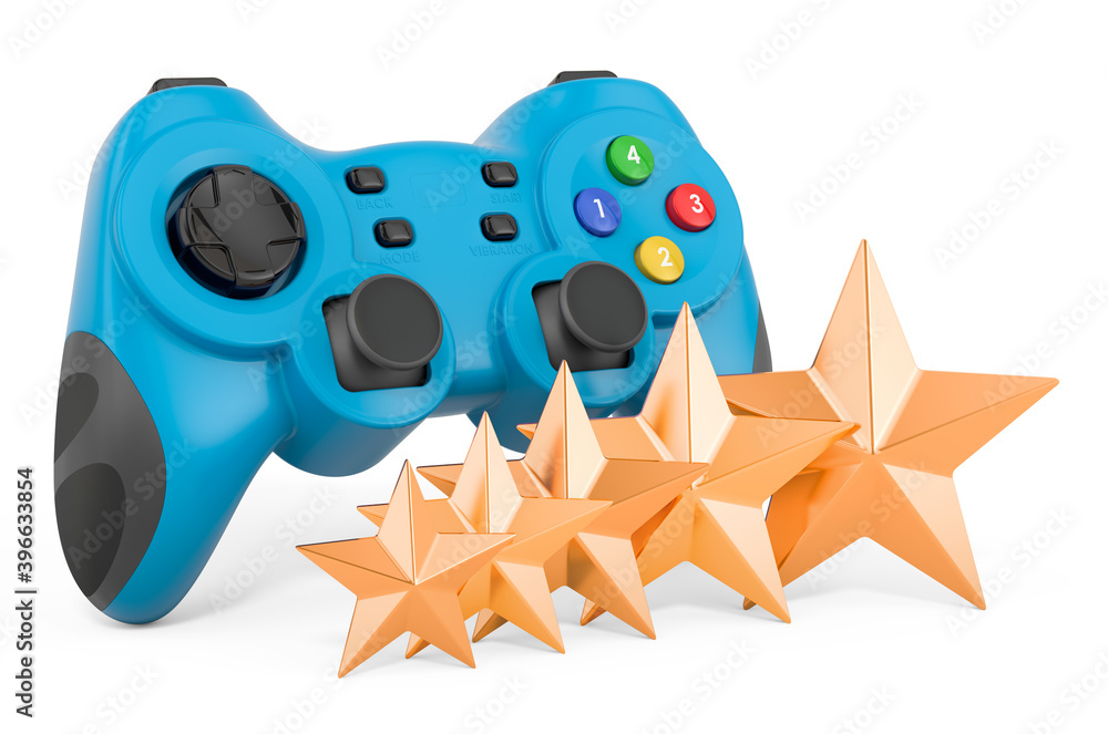 Poster customer rating of gamepad concept. 3d rendering