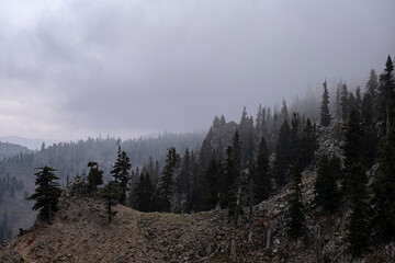 misty weather in the mountains and a cold season in December