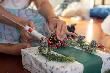 Christmas XMas gifts wrapping and decoration process masterclass - 396636422
