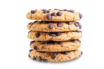 Cookies with chocolate drops on a white isolated background