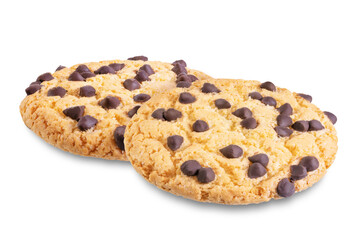 Cookies with chocolate drops on a white isolated background