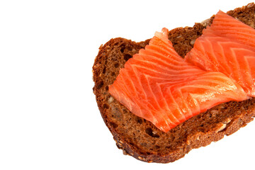 Slice of grain bread with salmon red fish isolated on the white
