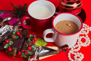 Leche, cacao, chocolate y dulces navideños