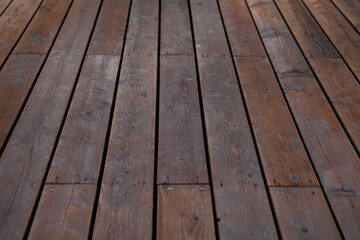 Empty wood floor restaurant interior banner mockup abstract background. installation work