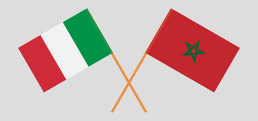 Crossed flags of Italy and Morocco