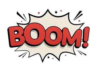 Fototapeta premium Comic speech bubble with text boom. Message in pop art style. Vector cartoon illustration.