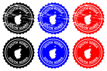 South Korea - rubber stamp - vector, Republic of Korea map pattern - sticker - black, blue and red