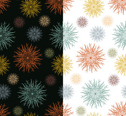 flowers like snowflakes fireworks seamless pattern muted tones background textile print dark