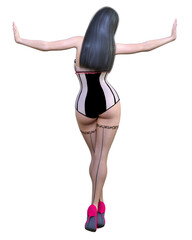 Tall sexy woman white corset.