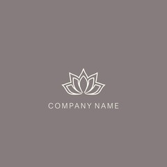 Simple, minimalistic, stylized lotus flower symbol or logotype, composed of several elements. Made with a curved contour line.