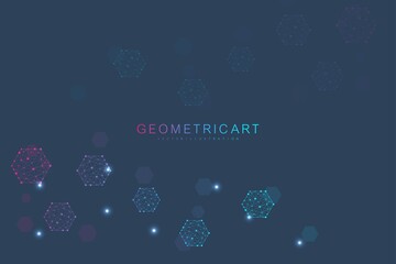 Modern futuristic background of the scientific hexagonal pattern. Virtual abstract background with particle, molecule structure for medical, technology, chemistry, science. Social network vector