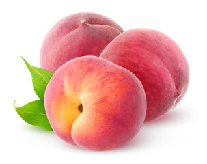 Three pink peaches isolated on white background