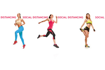 inscription social distancing for reminder with small group fitness, avoiding gathering together in large groups