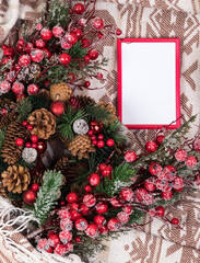 christmas decorations and photo frame