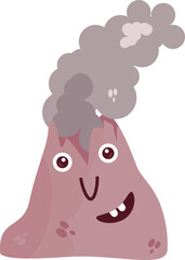 Smoking volcano with a smile, funny picture, children's
