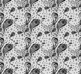 Bandana Print. Vector seamless pattern with paisley ornament. Silk neck scarf or kerchief. Floral vintage background. Asian textile. Tribal texture. Bohemian style. Indian motif. 
