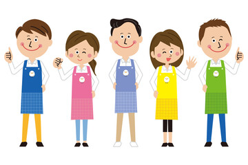 ポップな保育士の男女が集まってポーズ　