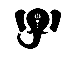 Ganesh with tilaka in shape of trident silhouette. Hindu god with the head of elephant good black son Shiva patron saint of wealth and prosperity harmony creator spiritual vector.