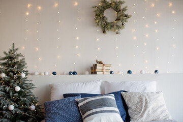 Light Christmas bedroom with decorations