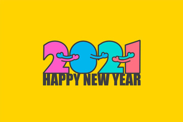Happy New year 2021 with numbers that are hugging. Bright card as symbol friendly year for your seasonal holidays flyers, invitations and greetings cards, leaflets and banners. Vector illustration.