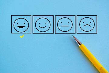 Customer satisfaction happy feedback rating checklist and excellent business quality evaluation...