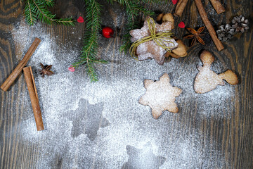 Christmas spiced cookies on a dark background