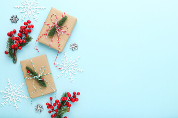 Christmas ornaments on blue background