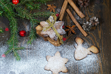 Christmas spiced cookies on a dark background